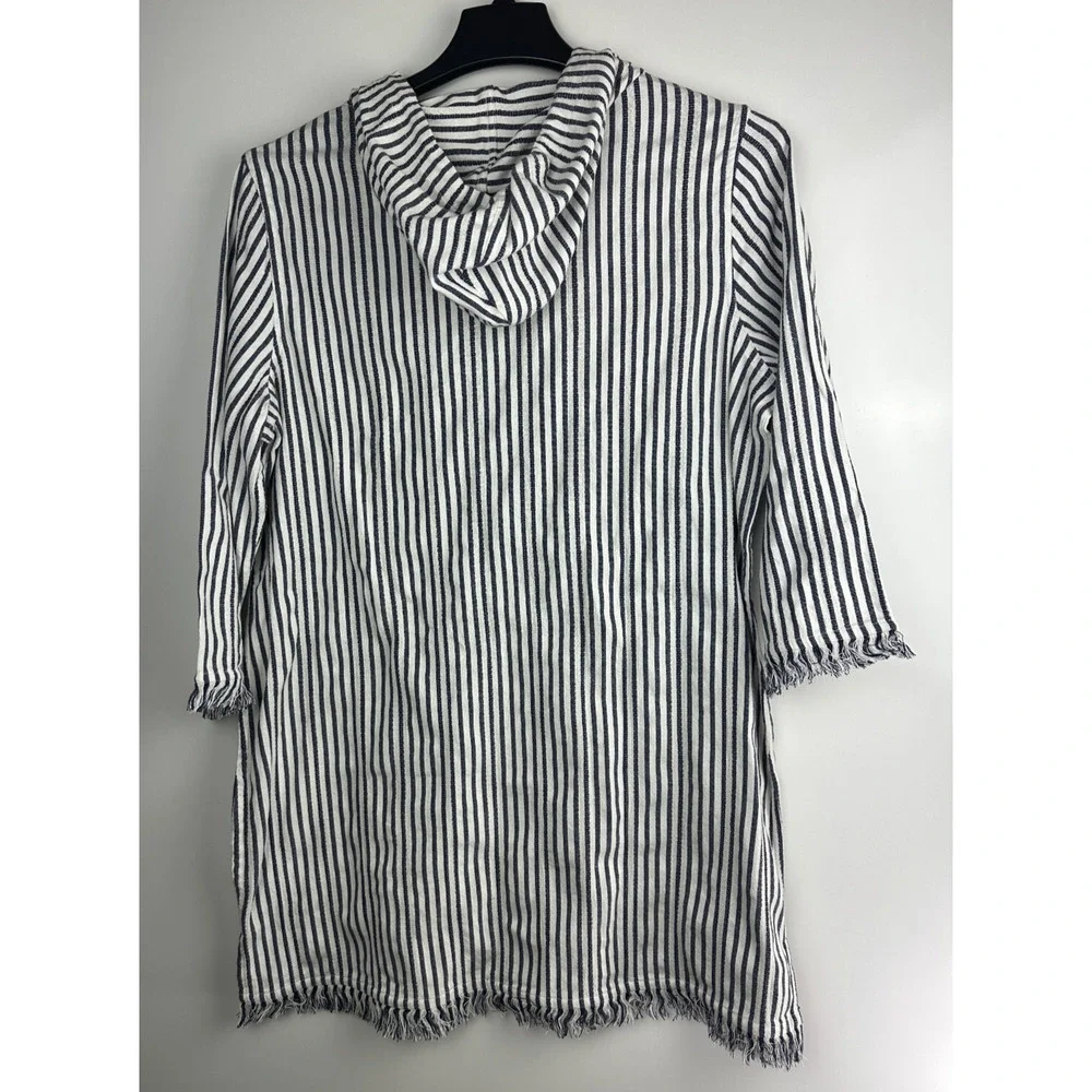Tommy Bahama Yarn Dyed Striped Cotton Hoodie Pullover Swim Cover Beach Top Large - Picture 8 of 9